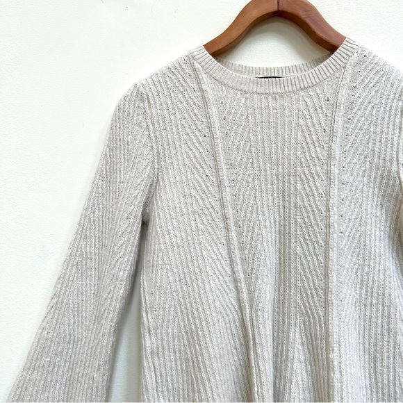 Ann Taylor Ribbed Wool Peplum Sweater Bell Sleeves Winter White, Size XS - Picture 3 of 10